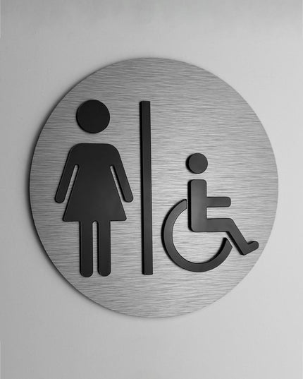 Premium women and handicap bathroom plaque by ALUMADESIGNCO, modern wheelchair restroom door sign for hospitality interiors, restaurants, offices, and public spaces