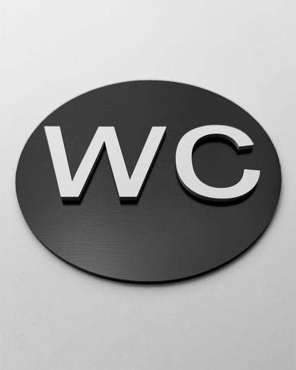 WC door sign by ALUMADESIGNCO, modern bathroom plaque for hotels, offices, restaurants, and public interior spaces