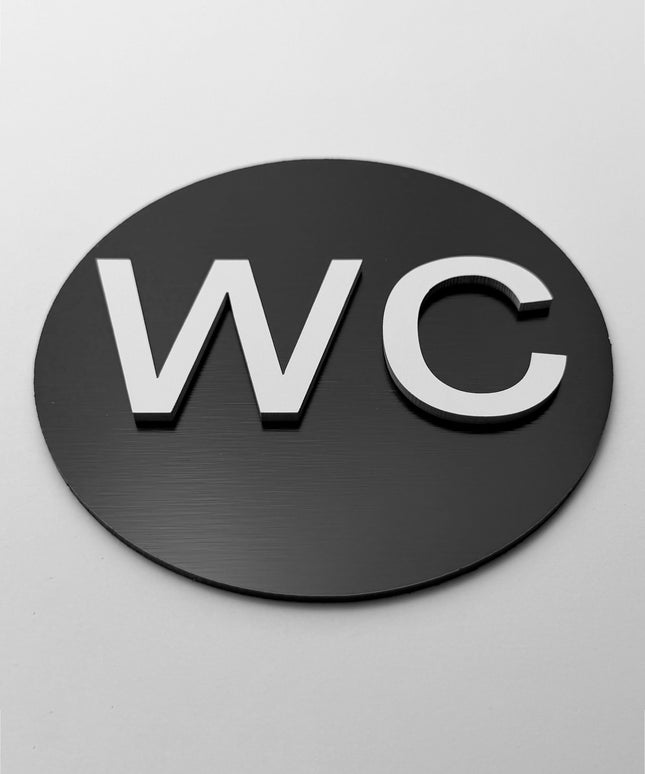 WC door sign by ALUMADESIGNCO, modern bathroom plaque for hotels, offices, restaurants, and public interior spaces