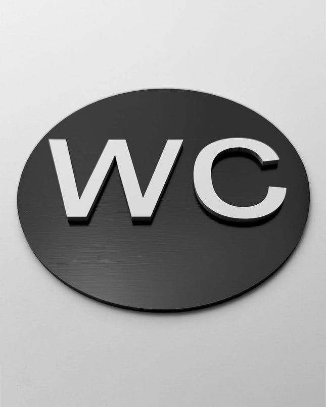 WC door sign by ALUMADESIGNCO, modern bathroom plaque for hotels, offices, restaurants, and public interior spaces