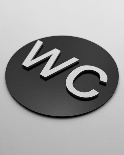 ALUMADESIGNCO WC restroom sign with minimalist design, stylish toilet signage for offices, hospitality spaces, and commercial buildings
