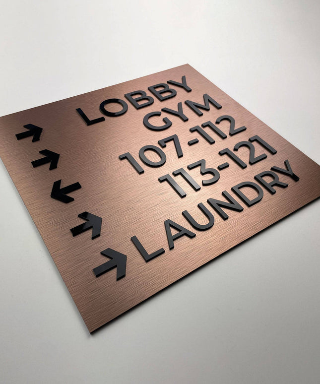Wayfinding Sign:  Aluminium and acrylic glass — "Bronze Standard" Design - ALUMADESIGNCO Door Signs - Custom Door Signs For Business & Office