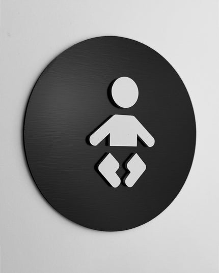 ALUMADESIGNCO baby change bathroom sign with modern pictogram, premium restroom door signage for hotels, restaurants, offices, and family facilities