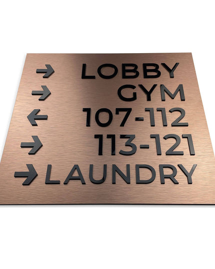 Wayfinding Sign:  Aluminium and acrylic glass — "Bronze Standard" Design - ALUMADESIGNCO Door Signs - Custom Door Signs For Business & Office