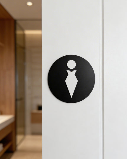 Modern ladies bathroom sign by ALUMADESIGNCO featuring clean durable style, elegant restroom signage for hotels, cafés, offices, and public interiors