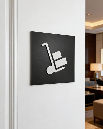 Modern warehouse signage by ALUMADESIGNCO featuring clean professional style, door sign for logistics spaces, offices, and commercial interiors