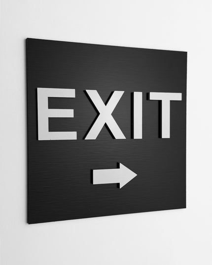 ALUMADESIGNCO exit right only signage with modern directional design, premium wayfinding sign for offices, hotels, apartments, and commercial interiors