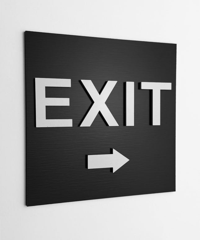 ALUMADESIGNCO exit right only signage with modern directional design, premium wayfinding sign for offices, hotels, apartments, and commercial interiors