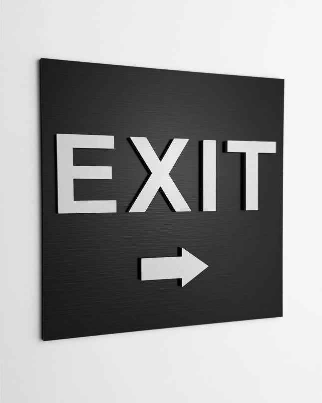 ALUMADESIGNCO exit right only signage with modern directional design, premium wayfinding sign for offices, hotels, apartments, and commercial interiors