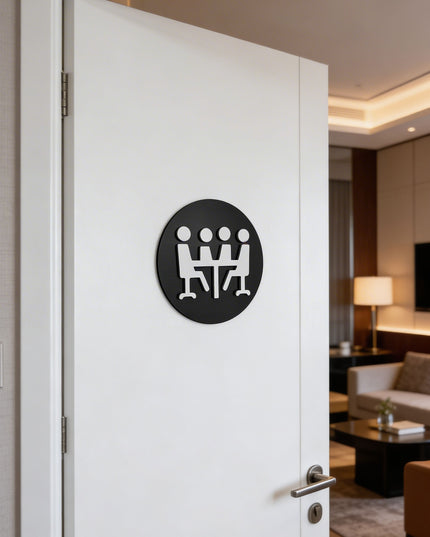 ALUMADESIGNCO meeting room sign for doors with acrylic lettering, premium office wayfinding signage for conference rooms, hotels, and commercial spaces