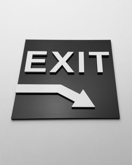 Exit arrow sign down right by ALUMADESIGNCO, stylish directional plaque for corridors, offices, hotels, and public interior spaces