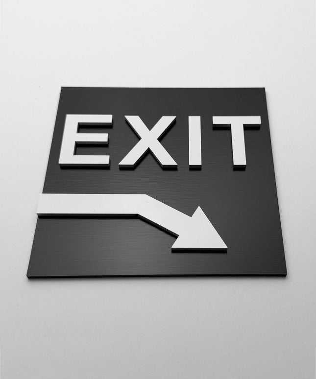 Exit arrow sign down right by ALUMADESIGNCO, stylish directional plaque for corridors, offices, hotels, and public interior spaces