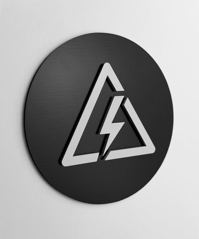 ALUMADESIGNCO electrical room sign with modern lettering, premium utility room door signage for offices, hotels, warehouses, and commercial interiors