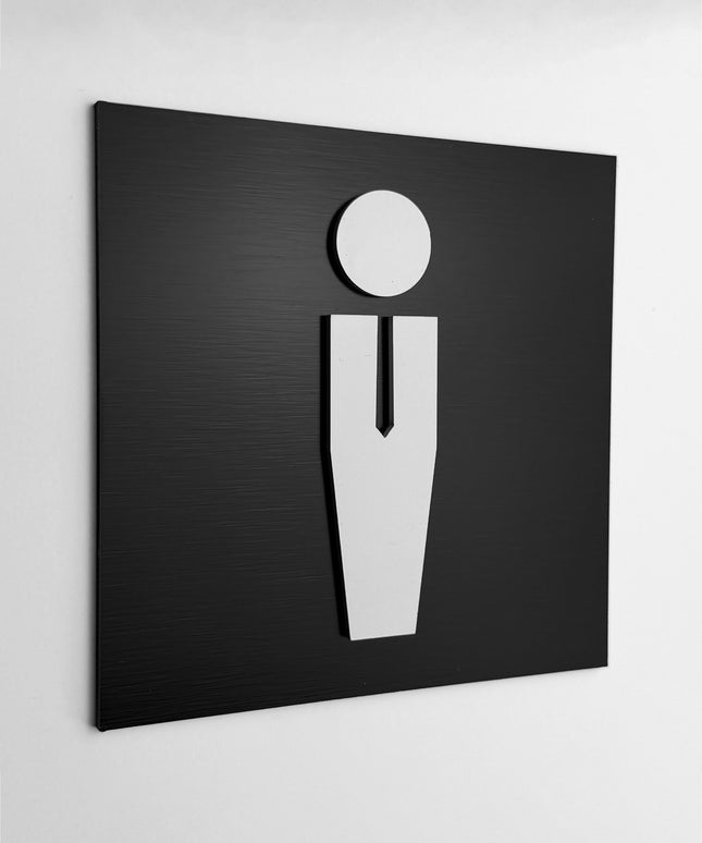 ALUMADESIGNCO bathroom sign man with modern male pictogram, premium restroom door signage for offices, hotels, cafés, and commercial interiors
