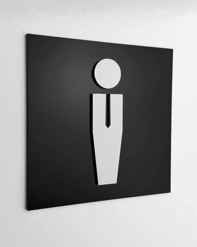 ALUMADESIGNCO bathroom sign man with modern male pictogram, premium restroom door signage for offices, hotels, cafés, and commercial interiors