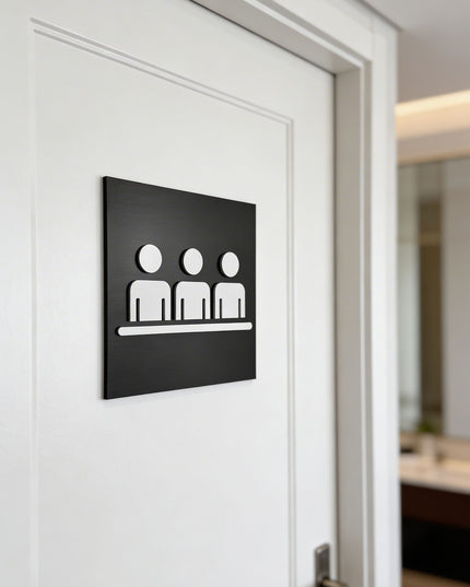 Modern meeting room sign by ALUMADESIGNCO featuring clean professional style, elegant door signage for offices, boardrooms, and hospitality interiors