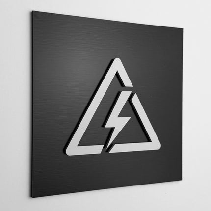 ALUMADESIGNCO electrical hazard sign with modern warning design, premium safety signage for offices, hotels, warehouses, and commercial interiors
