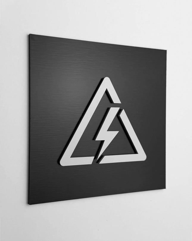 ALUMADESIGNCO electrical hazard sign with modern warning design, premium safety signage for offices, hotels, warehouses, and commercial interiors