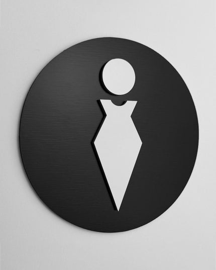 ALUMADESIGNCO ladies bathroom sign with modern pictogram, premium restroom door signage for offices, hotels, cafés, and commercial interiors