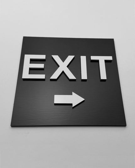 Exit right only sign by ALUMADESIGNCO, stylish directional plaque for corridors, offices, hotels, and public interior spaces