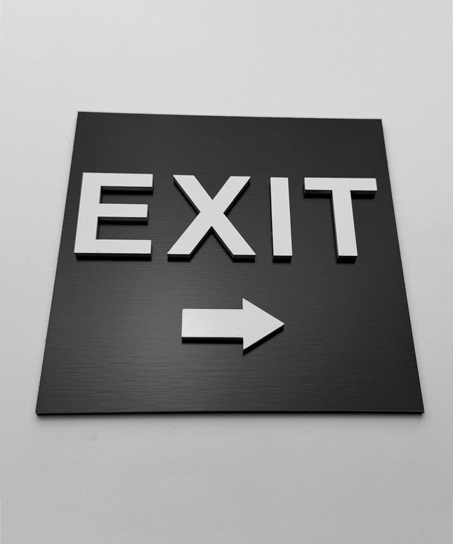 Exit right only sign by ALUMADESIGNCO, stylish directional plaque for corridors, offices, hotels, and public interior spaces