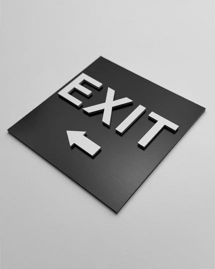 ALUMADESIGNCO exit direction sign with left arrow and minimalist design, premium wayfinding signage for hotels, offices, and commercial buildings