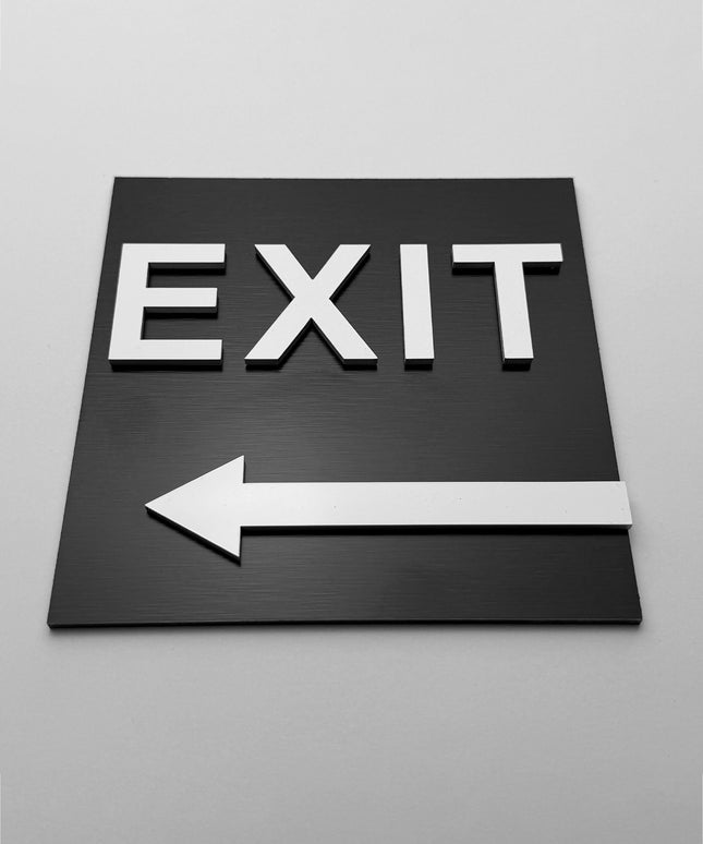 ALUMADESIGNCO exit direction sign with left arrow and minimalist design, premium wayfinding signage for hotels, offices, and commercial buildings