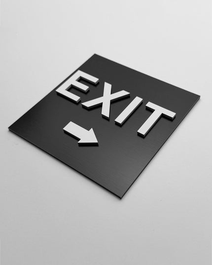 ALUMADESIGNCO exit direction sign with right arrow and minimalist design, premium wayfinding signage for hotels, offices, and commercial buildings