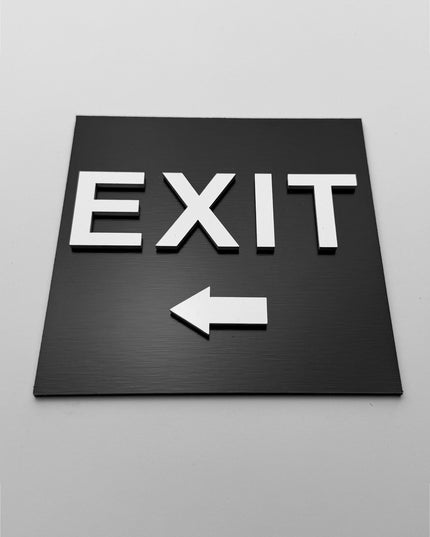 Exit left only sign by ALUMADESIGNCO, stylish directional plaque for corridors, offices, hotels, and public interior spaces