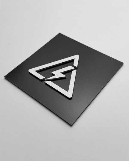 ALUMADESIGNCO electrical warning sign with minimalist design, premium hazard signage for commercial buildings, offices, and technical rooms