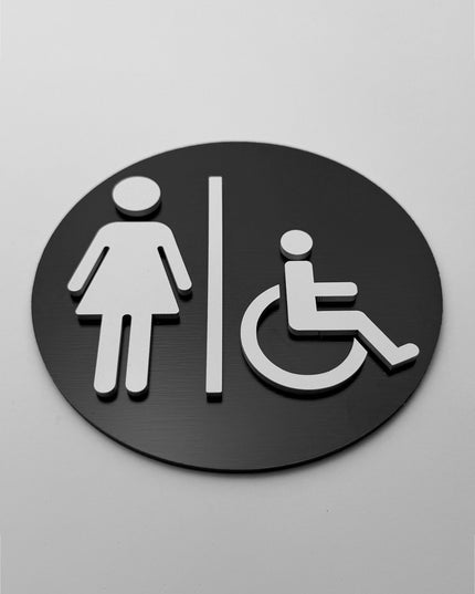 Women and handicap bathroom sign by ALUMADESIGNCO, modern accessible toilet door plaque for hotels, offices, restaurants, and public interior spaces