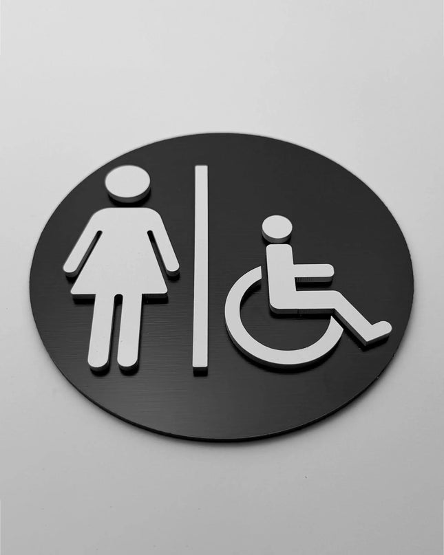 Women and handicap bathroom sign by ALUMADESIGNCO, modern accessible toilet door plaque for hotels, offices, restaurants, and public interior spaces