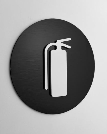 ALUMADESIGNCO extinguisher sign with modern safety design, premium fire safety door signage for offices, hotels, warehouses, and commercial interiors