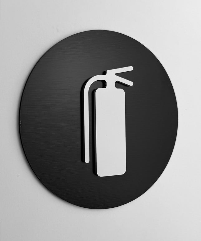 ALUMADESIGNCO extinguisher sign with modern safety design, premium fire safety door signage for offices, hotels, warehouses, and commercial interiors