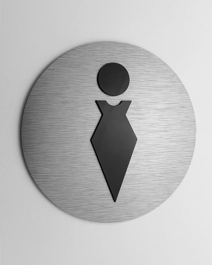 ALUMADESIGNCO ladies restroom door sign with minimalist modern style, bathroom signage for offices, hotels, cafés, and contemporary interiors