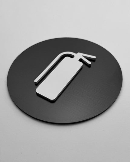 Extinguisher sign by ALUMADESIGNCO, clear fire safety plaque for offices, hotels, public buildings, and modern interior spaces