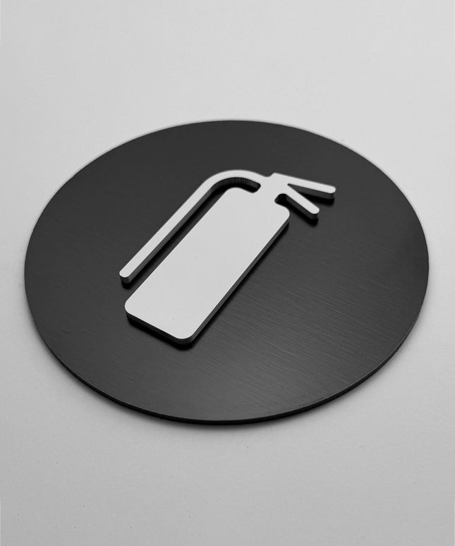 Extinguisher sign by ALUMADESIGNCO, clear fire safety plaque for offices, hotels, public buildings, and modern interior spaces