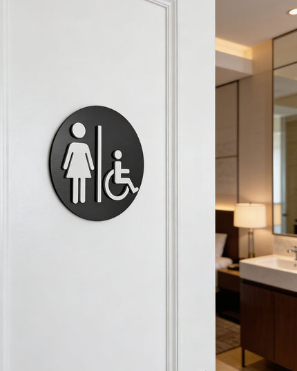 ALUMADESIGNCO women and handicap toilet sign for doors, premium accessible restroom wayfinding signage for offices, hotels, apartments, and commercial spaces