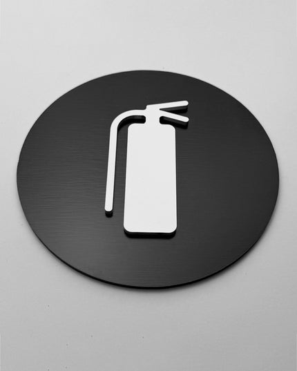 ALUMADESIGNCO fire extinguisher sign with minimalist design, premium safety signage for commercial buildings, offices, and hospitality interiors