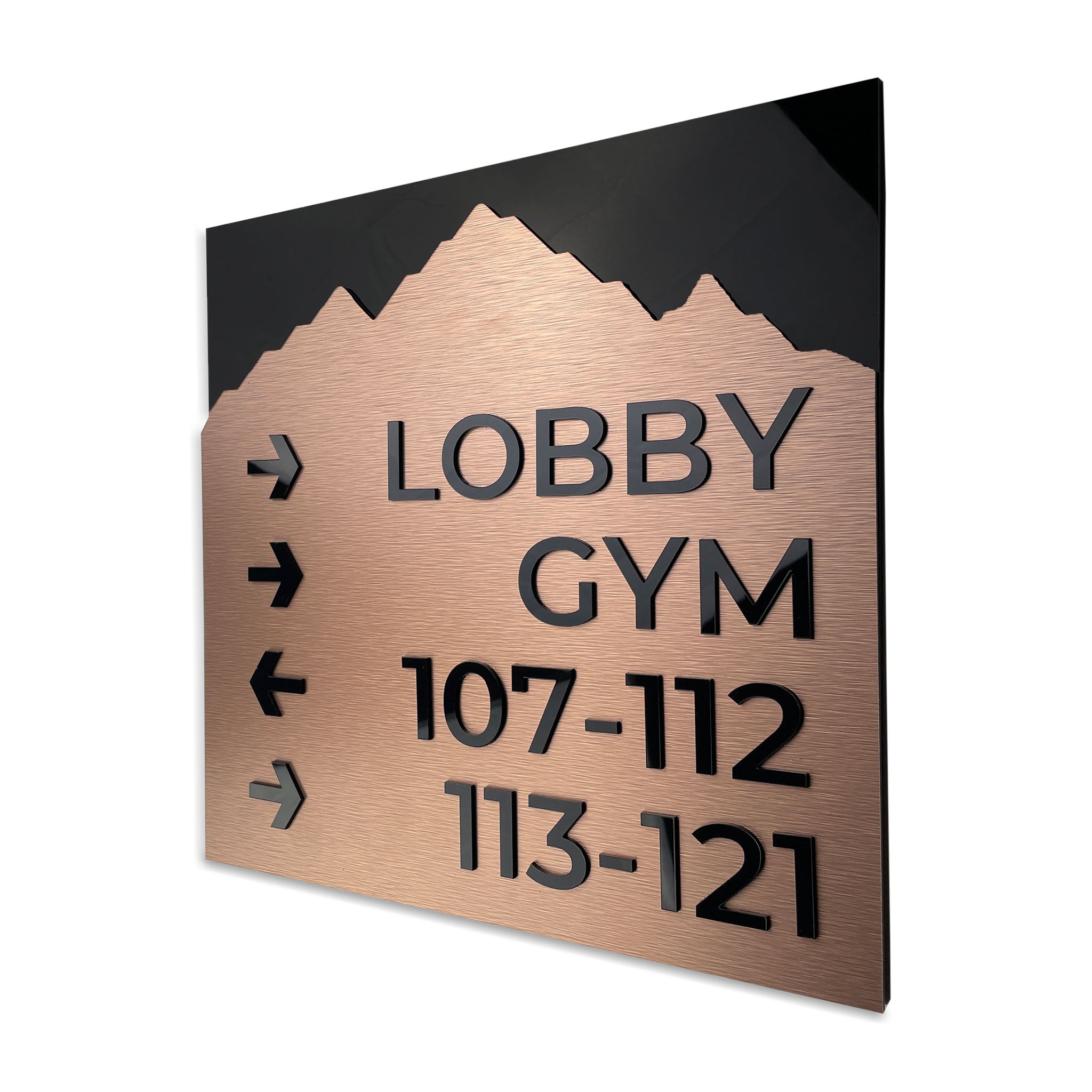 Directional Bronze Wayfinding Sign - Aluminium Plate "Mountain" Design - ALUMADESIGNCO Door Signs - Custom Door Signs For Business & Office