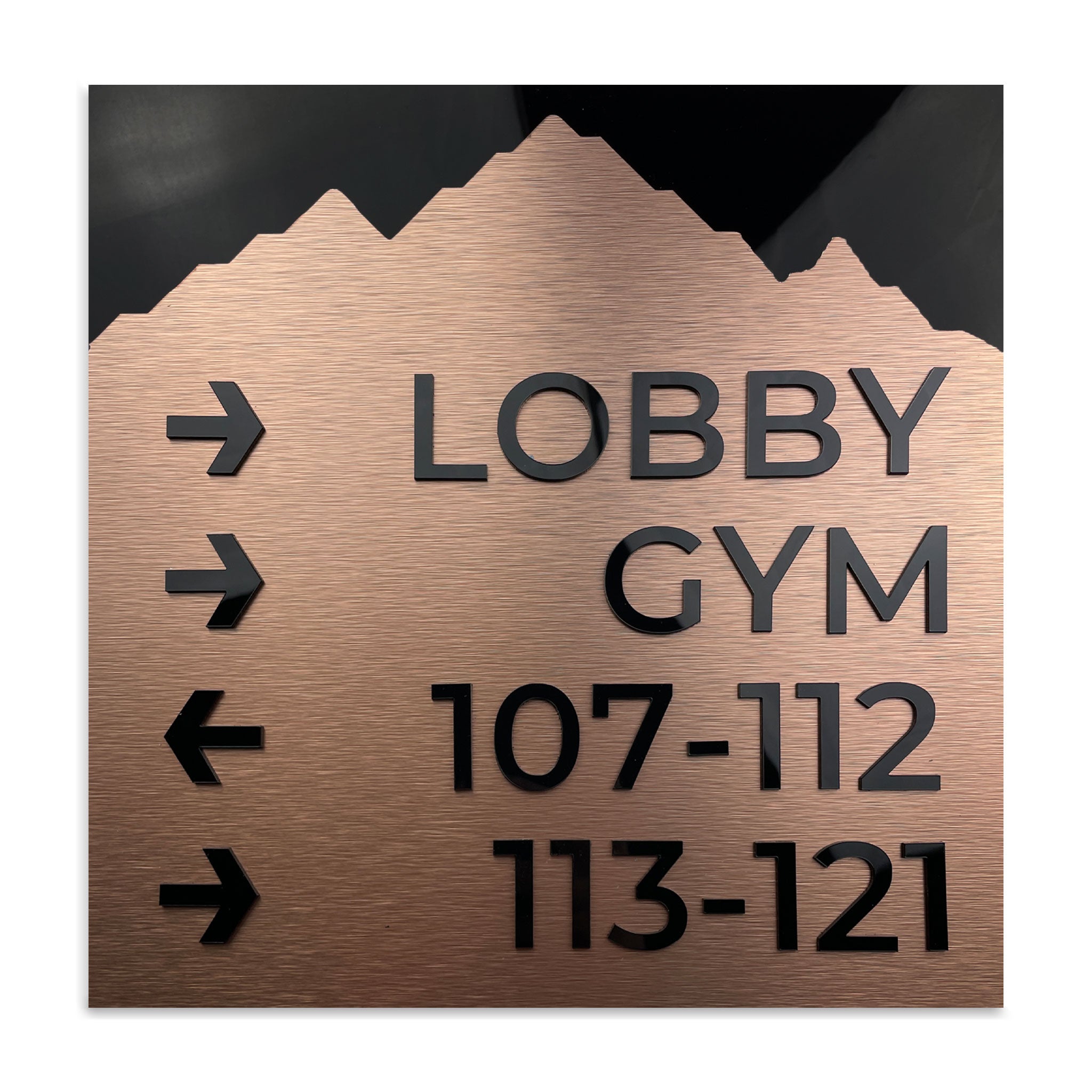 Directional Bronze Wayfinding Sign - Aluminium Plate "Mountain" Design - ALUMADESIGNCO Door Signs - Custom Door Signs For Business & Office