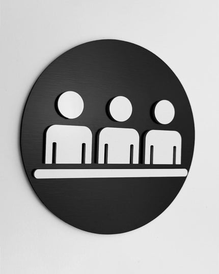 ALUMADESIGNCO meeting room door sign with modern lettering, premium office signage for conference rooms, hotels, studios, and contemporary interiors
