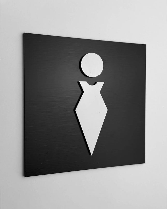 Damen Toilettenschild aus gebürstetem schwarzem Aluminium