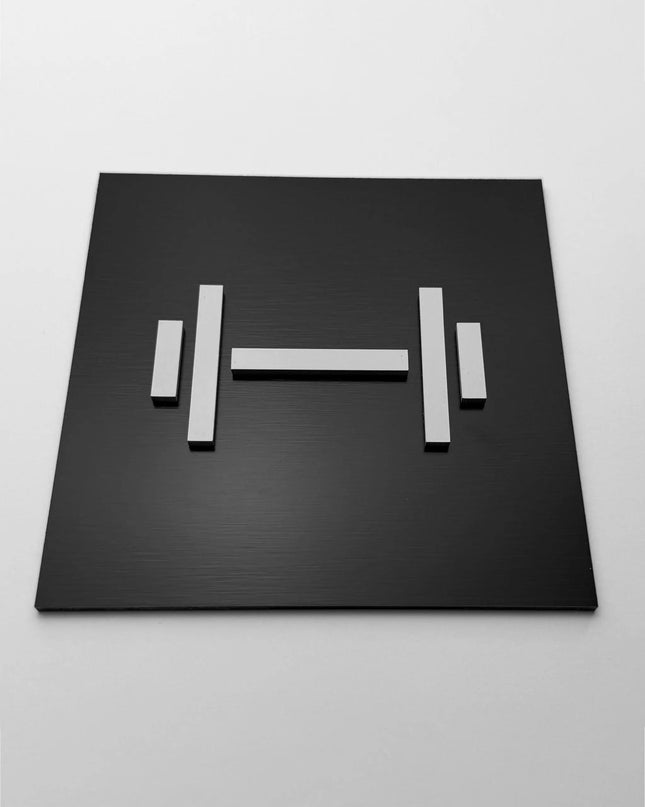 ALUMADESIGNCO fitness room door sign with minimalist design, premium signage for gyms, hotels, apartment buildings, and commercial interiors