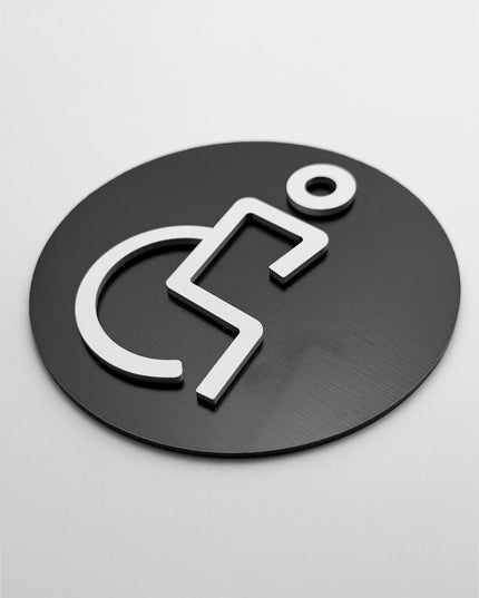 ALUMADESIGNCO wheelchair accessible sign with minimalist design, stylish accessibility signage for offices, hospitality spaces, and commercial buildings
