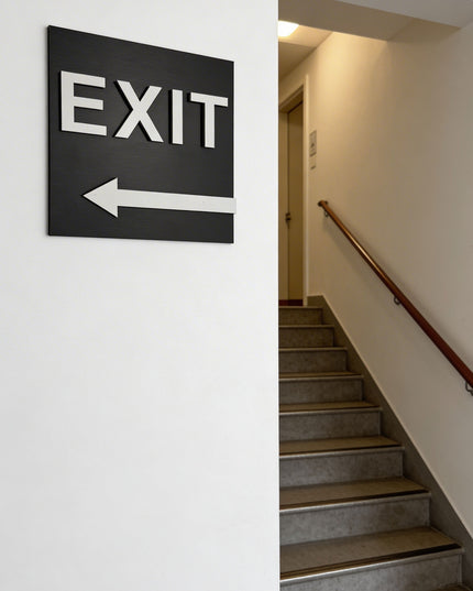 Premium exit arrow plaque left side by ALUMADESIGNCO, modern directional sign for hospitality interiors, offices, and public spaces