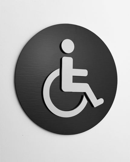 ALUMADESIGNCO handicap bathroom sign with wheelchair symbol, premium accessible restroom door signage for offices, hotels, restaurants, and commercial interiors