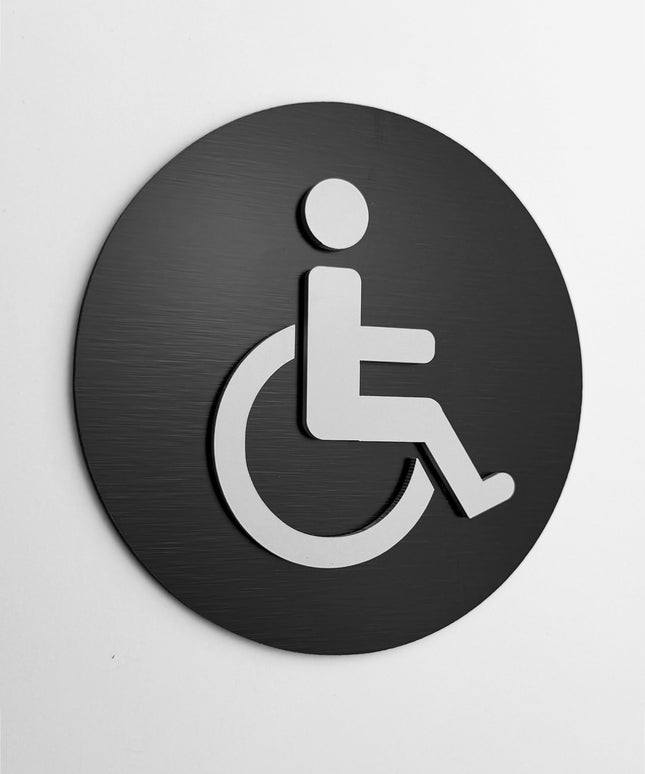 ALUMADESIGNCO handicap bathroom sign with wheelchair symbol, premium accessible restroom door signage for offices, hotels, restaurants, and commercial interiors