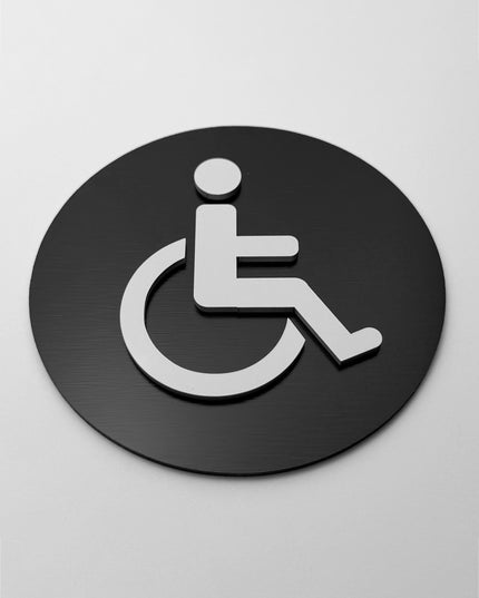 Handicap bathroom sign by ALUMADESIGNCO, modern accessible toilet door plaque for hotels, offices, cafés, and public interior spaces