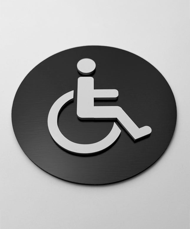 Handicap bathroom sign by ALUMADESIGNCO, modern accessible toilet door plaque for hotels, offices, cafés, and public interior spaces